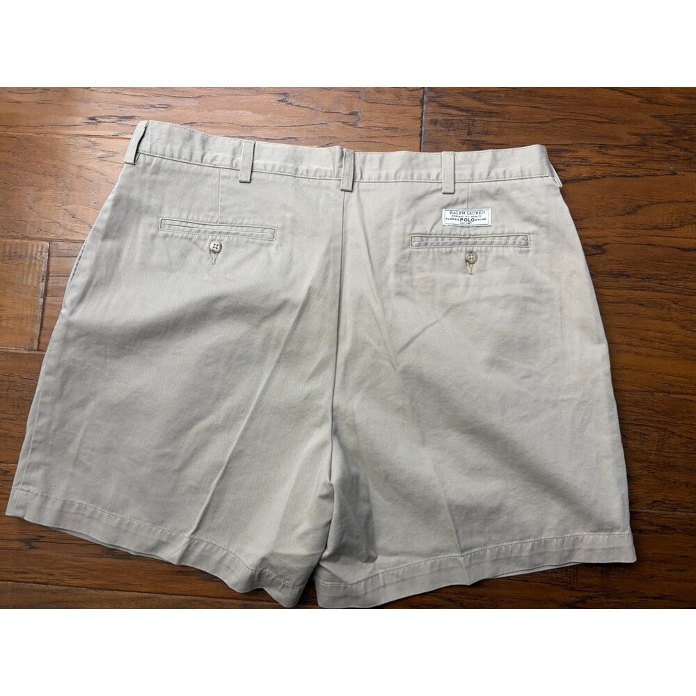 Polo Ralph Lauren Andrew Short Mens 38 Khaki Tan Pleated Chino Cotton Shorts AA